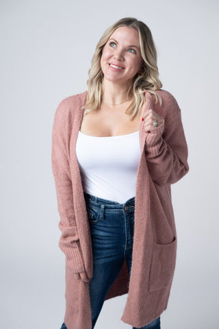 IN STOCK Madison Cozy Cardigan - Dusty Rose - Bray and Em Boutique