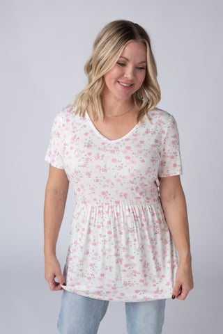 IN STOCK Sarah Ruffle Short Sleeve - Pretty in Pink Floral - Bray and Em Boutique