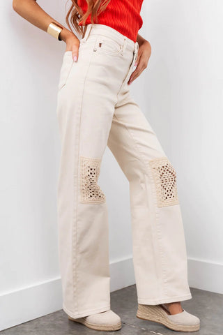 Judy Blue Crochet Knee Straight Leg Jeans - Bray and Em Boutique