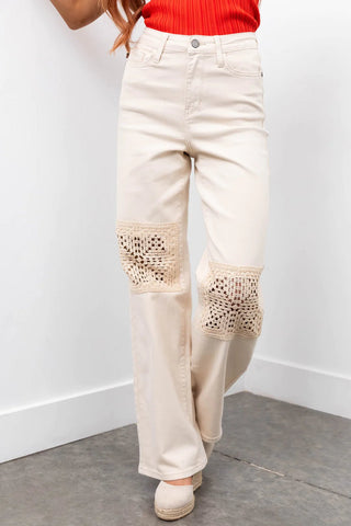 Judy Blue Crochet Knee Straight Leg Jeans - Bray and Em Boutique