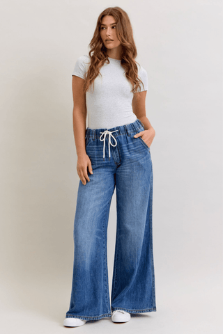 Judy Blue HW Bella Blue Palazzo Pants - Bray and Em Boutique