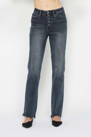 Judy Blue HW Button Fly Straight Jeans - Bray and Em Boutique