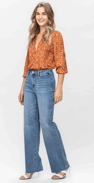 Judy Blue HW Raw Hem Wide Leg - Bray and Em Boutique