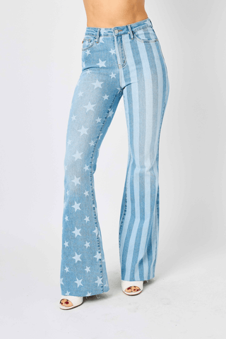 Judy Blue HW Stars And Stripes Flare Jeans - Bray and Em Boutique