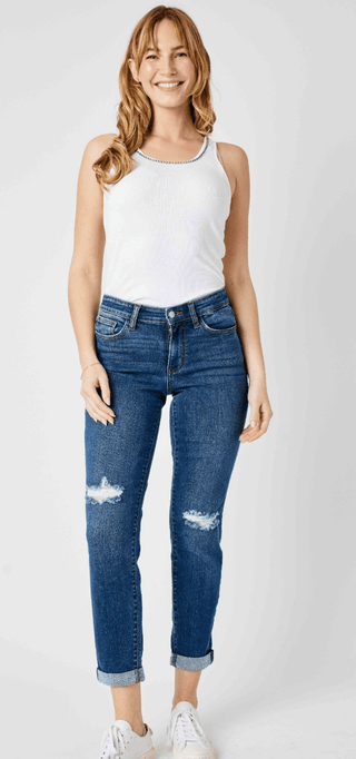 Judy Blue Mid Rise Destroy Slim Jeans - Bray and Em Boutique