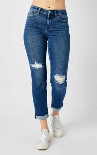 Judy Blue Mid Rise Destroy Slim Jeans - Bray and Em Boutique