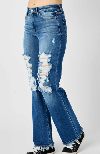 Judy Blue Mid Rise Distressed Dad Jeans - Bray and Em Boutique
