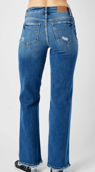 Judy Blue Mid Rise Distressed Dad Jeans - Bray and Em Boutique