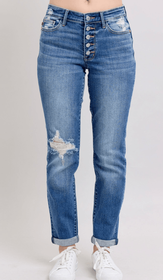 Judy Blue MR Button Fly Boyfriend - Bray and Em Boutique