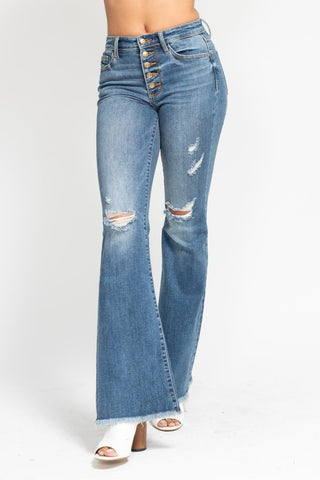 Judy Blue MR Button Fly Distressed Flare Jean - Bray and Em Boutique