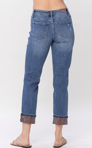 Judy Blue MR Paisley Patch Print Cuff BF - Bray and Em Boutique