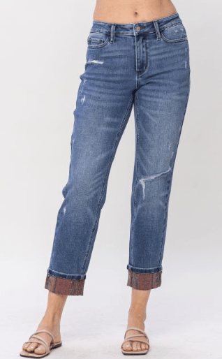 Judy Blue MR Paisley Patch Print Cuff BF - Bray and Em Boutique