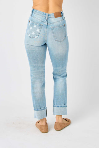 Judy Blue MR Star Bright Cuffed Jeans - Bray and Em Boutique