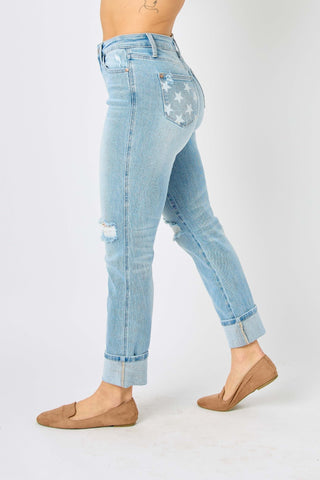 Judy Blue MR Star Bright Cuffed Jeans - Bray and Em Boutique