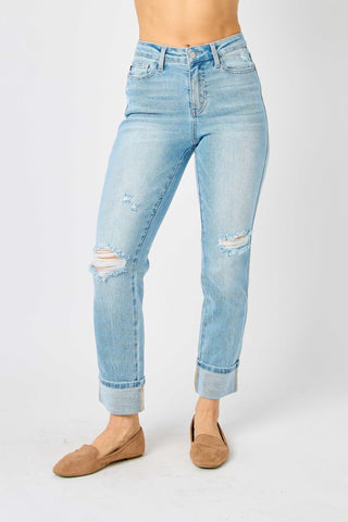 Judy Blue MR Star Bright Cuffed Jeans - Bray and Em Boutique