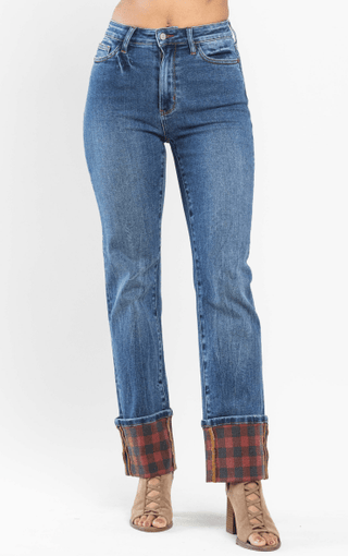 Judy Blue Plaid to the Party Straight Jean - Bray and Em Boutique