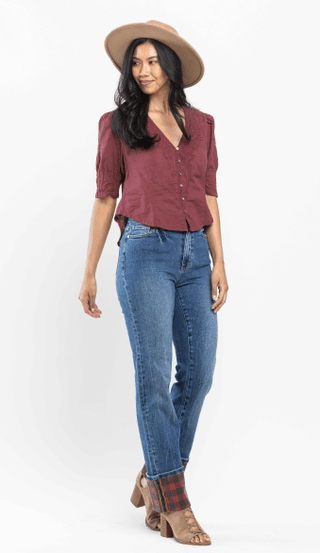 Judy Blue Plaid to the Party Straight Jean - Bray and Em Boutique