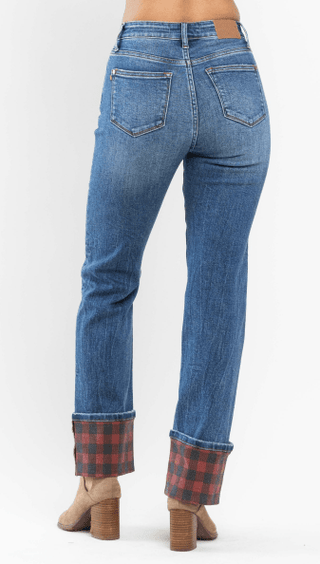 Judy Blue Plaid to the Party Straight Jean - Bray and Em Boutique