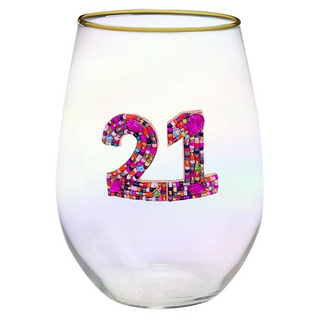 Birthday Number Rhinestone Stemless Wine Glasses