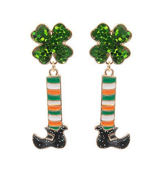 Leprechaun Leg & Shamrock Earrings - Bray and Em Boutique