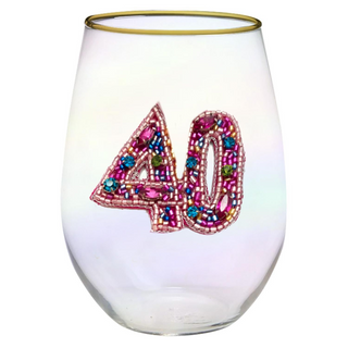 Birthday Number Rhinestone Stemless Wine Glasses