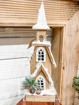 Light Up Wooden Snowy Church - Bray and Em Boutique