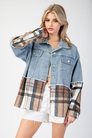 Like I Said Denim Plaid Jacket - Bray and Em Boutique