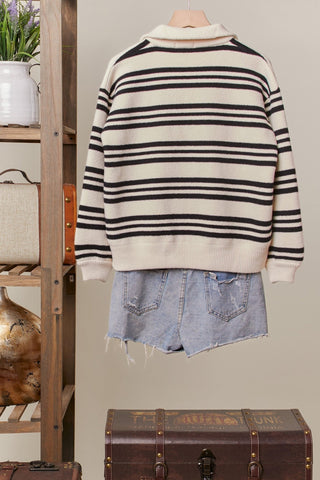 Linear Layers Zip Up Sweater - Bray and Em Boutique