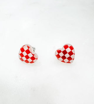 Love Story Checkered Heart Earrings - Bray and Em Boutique