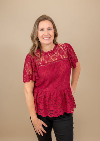 Lovely Lace Peplum Blouse - Bray and Em Boutique
