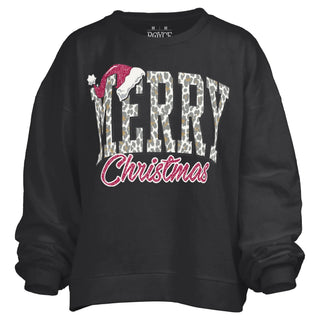 Merry Christmas Cheetah Hat Fleece Sweatshirt - Bray and Em Boutique