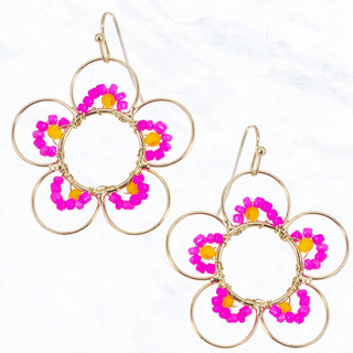 Metal Wire Flower Earrings with Seed Beads - Bray and Em Boutique