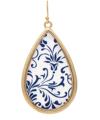 Mother of Pearl & Blue Floral Teardrop Earring - Bray and Em Boutique