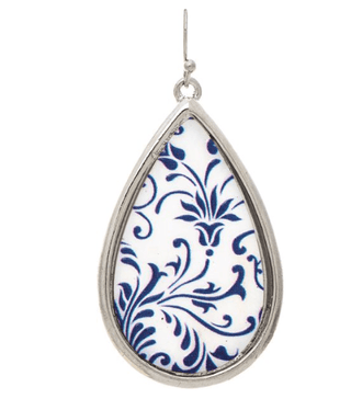 Mother of Pearl & Blue Floral Teardrop Earring - Bray and Em Boutique