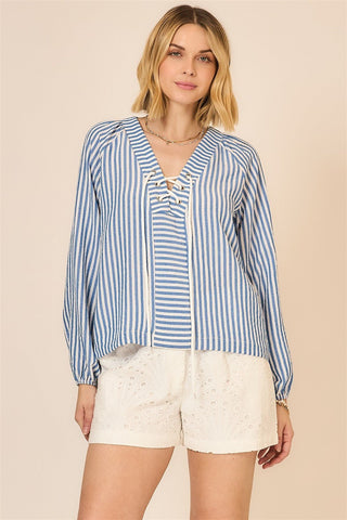 Nautical Escape Lace Up Top - Bray and Em Boutique