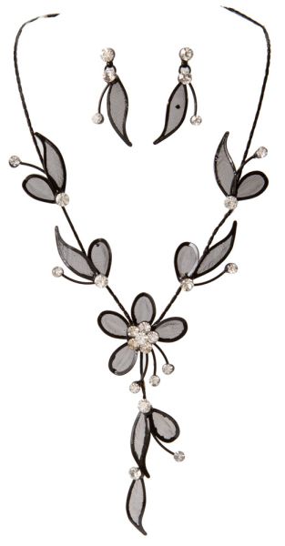 Midnight Kissed Floral Necklace and Earring Set