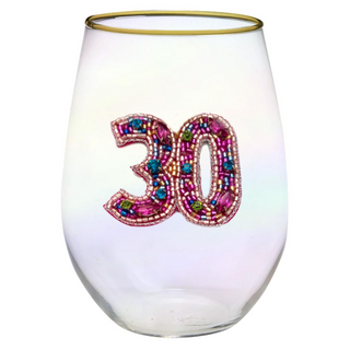 Birthday Number Rhinestone Stemless Wine Glasses
