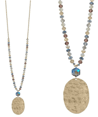 Oval Hammered Beaded Necklace - Bray and Em Boutique