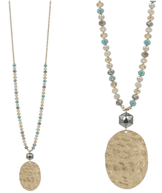 Oval Hammered Beaded Necklace - Bray and Em Boutique