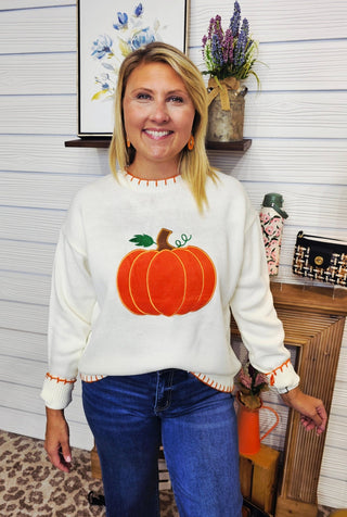 Patch Perfect Pumpkin Sweater - Bray and Em Boutique
