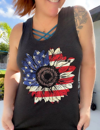 Patriotic Sunflower Graphic Tank Top - Bray and Em Boutique