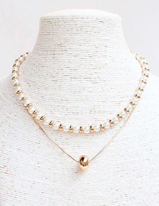 Pearl and Gold Necklace with Layered Accent - Bray and Em Boutique