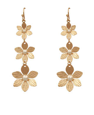 Pearl & Triple Flower Drop Earrings - Bray and Em Boutique