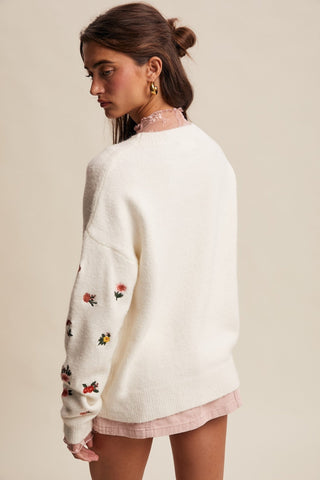 Petals And Threads Embroidered Sweater - Bray and Em Boutique