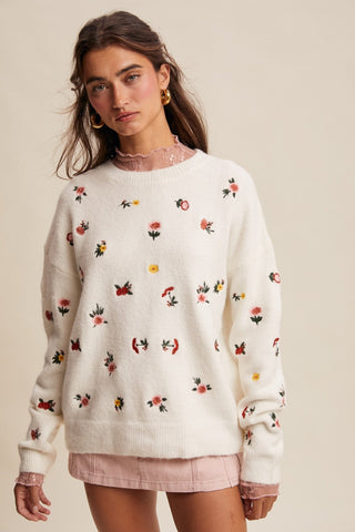 Petals And Threads Embroidered Sweater - Bray and Em Boutique