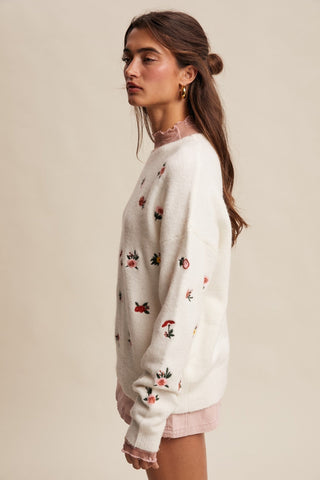 Petals And Threads Embroidered Sweater - Bray and Em Boutique