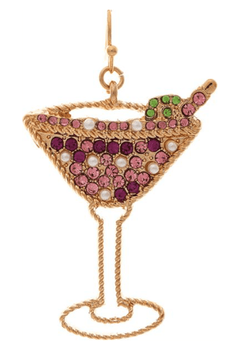 Pink Crystal Martini Glass Earring - Bray and Em Boutique