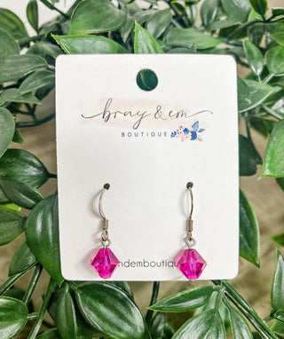 Pink Diamond Shaped Crystal Earrings - Bray and Em Boutique
