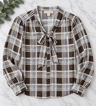Plaid & Pretty Tie-Neck Blouse - Bray and Em Boutique