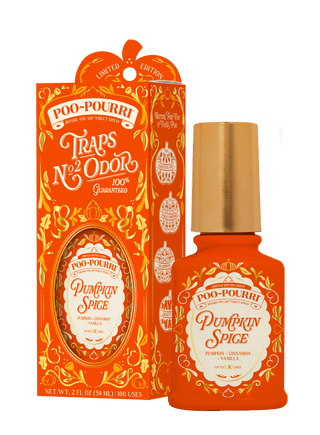 Bring your favorite fall fragrance to an unexpected place with Poo~Pourri Pumpkin Spice. This limited-edition seasonal scent blends freshly picked pumpkin with warm cinnamon, nutmeg, and clove, finished with creamy vanilla and sweet brown sugar for the ultimate cozy fall fragrance.

Spritz into the toilet bowl before you go to help trap bathroom odors beneath the water’s surface, leaving behind the warm, spiced sweetness of fall instead.

